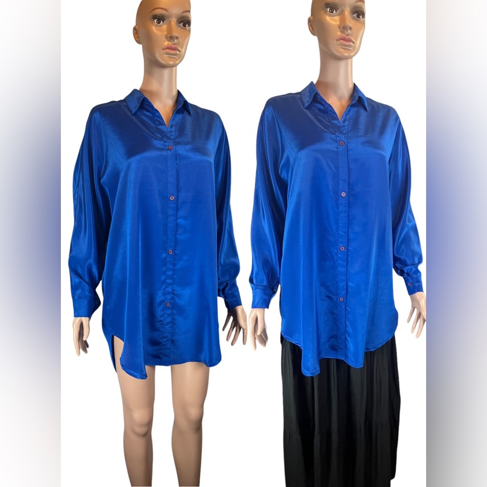 AnNa Clothing Tunic Long Sleeve Button Down, Blue |2X - Picture 5 of 16